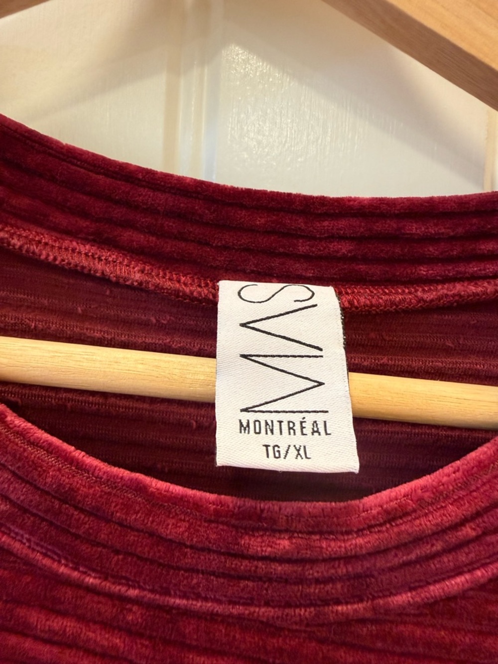 MAS Montreal Tofino Ribbed Velvet Short Sleeve Tee in Rosewood - Picture 6 of 6